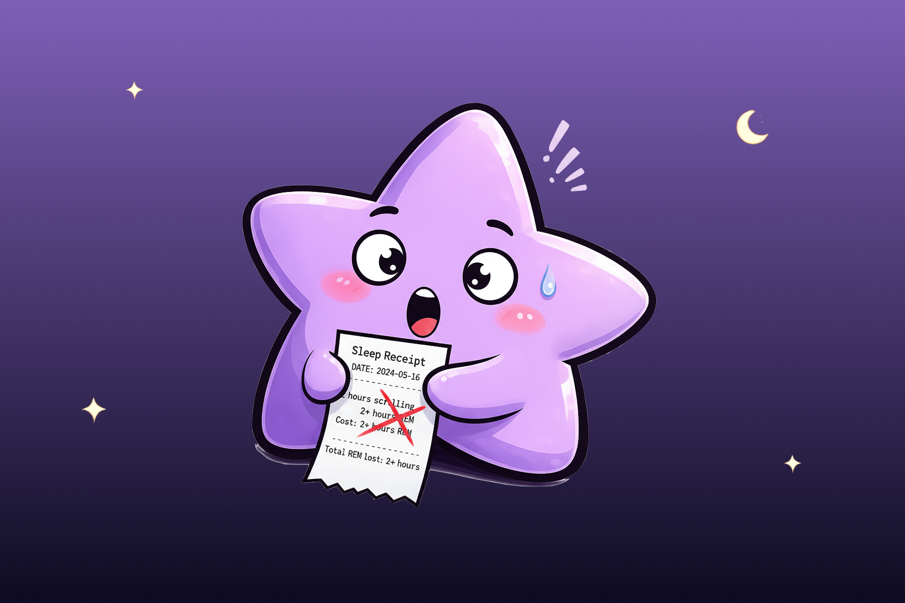 star looking at a sleep-cycle chart where the last REM blocks are crossed out because the phone kept the star up late.