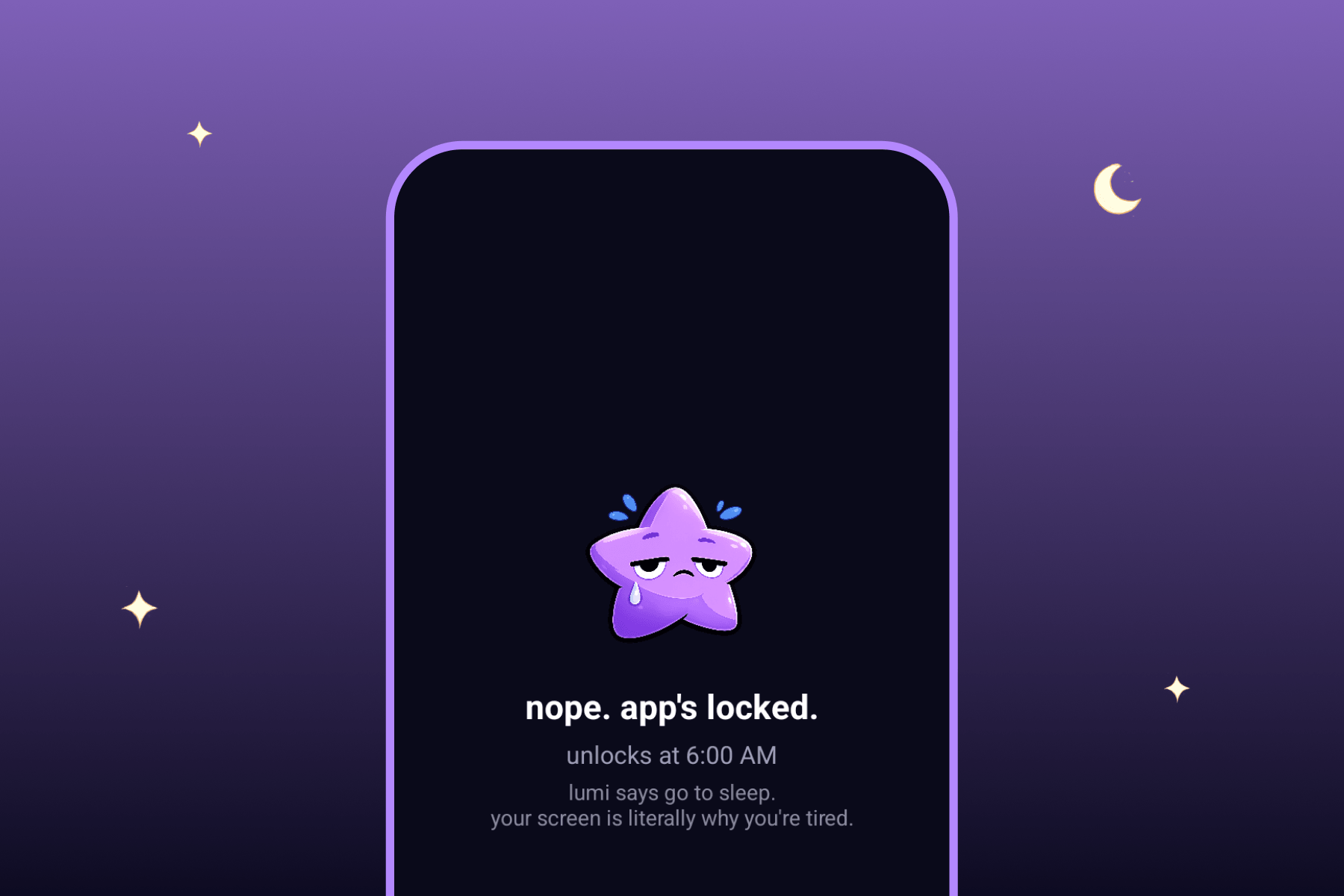 Lumi bedtime lock screen blocking TikTok at night with no override option.