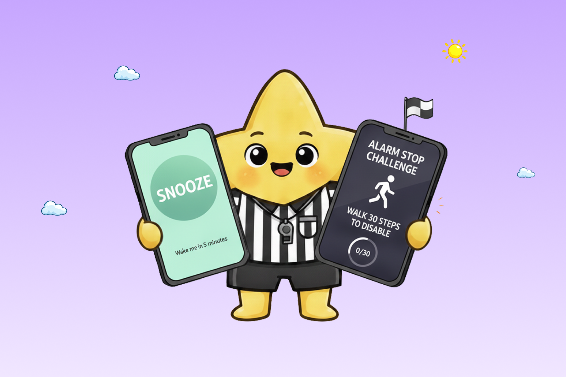 Standard alarm snooze button versus a wake up challenge app task screen
